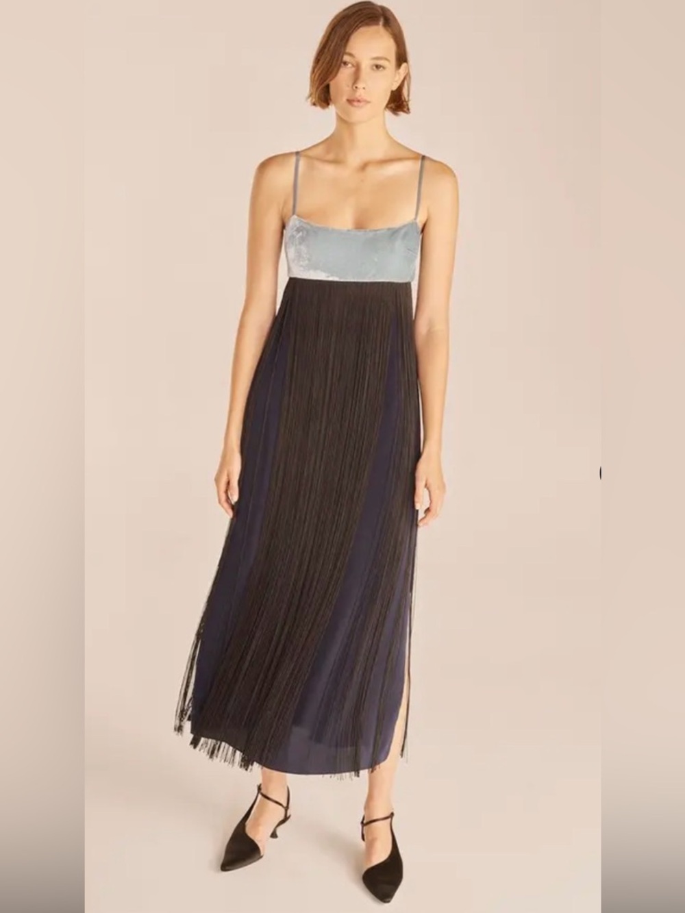 Brand New! Rebecca Taylor Fringe Overlay Slip Dress - Blue